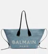 Balmain Track Shoulder Bag In Denim And Calfskin Leather In Blue