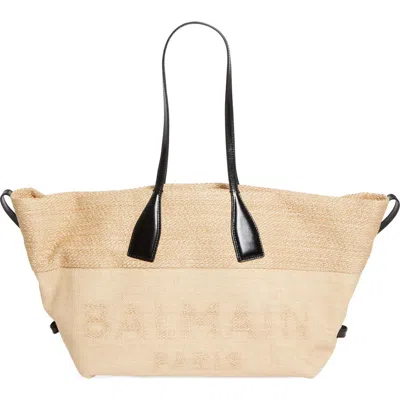 Balmain Track Raffia & Jacquard Tote