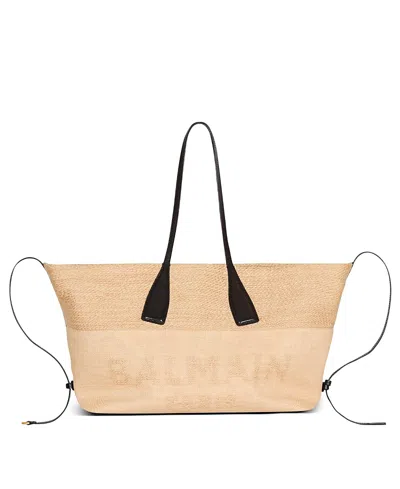 Balmain Track Raffia Tote Bag