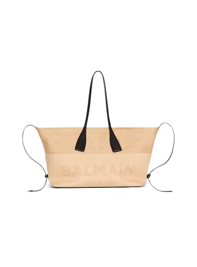 Balmain Track Raffia Tote Bag
