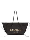 Balmain Women Calfskin And Raffia Track Shoulder Bag In Black