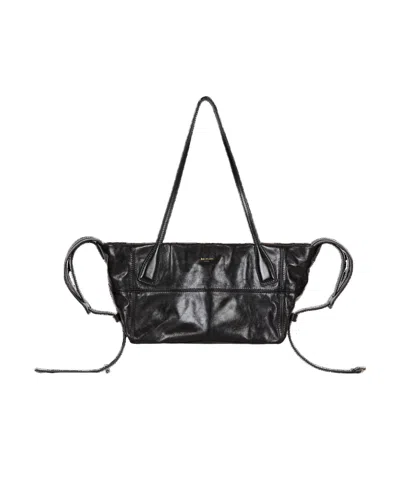 Balmain Track Shiny Leather Tote Bag