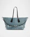 Balmain Track Shoulder Bag In Denim And Calfskin Leather In Multi