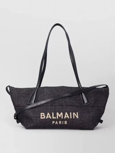 BALMAIN TRACK SMALL RAFFIA EFFECT LEATHER TOTE