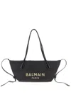 Balmain Women Calfskin And Raffia Track Shoulder Bag In Black