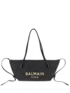 Balmain Women Calfskin And Raffia Track Shoulder Bag In Black