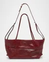 Balmain Track Zip Small Glossed Leather Tote Bag In Burgundy