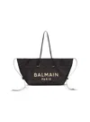 Balmain Track Tote Bag In Raffia And Calfskin In Black