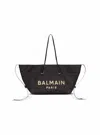 Balmain Women Calfskin And Raffia Track Shoulder Bag In Black