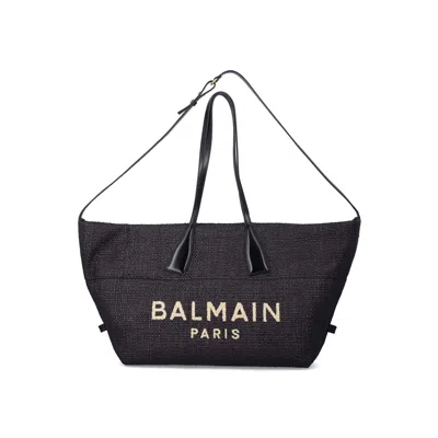 Balmain Track Tote Raffia Medium In Brown