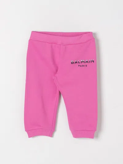 Balmain Cotton Sweatpants W/logo In Fuchsia