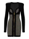 Balmain Black Monogram Minidress With Logo Print All-over In Wool Blend Woman In Negro