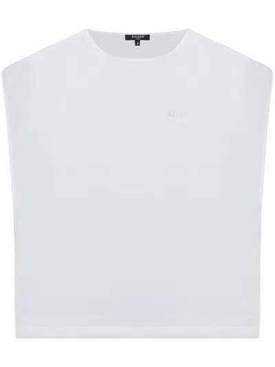 Balmain Transparent Crop Sleeve Top In White