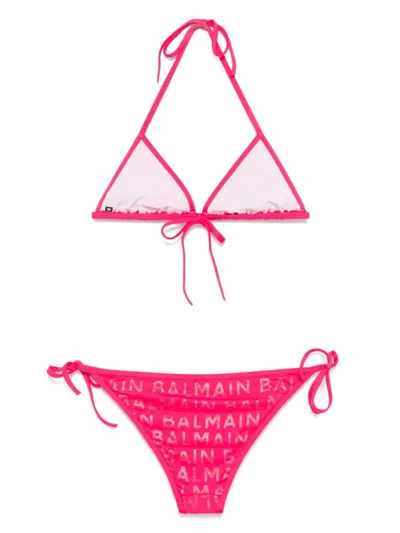 Balmain Triangle Bikini With Bold Logo In Pink