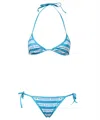 Balmain Striped Logo-print Halterneck Bikini In Blue