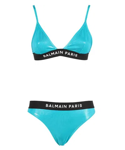 Balmain Triangle Bra Bikini In Blue