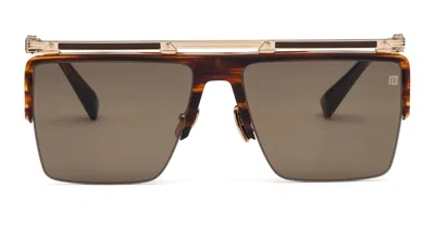 Balmain Triomphe - Brown Swirl / 12k Gold Sunglasses In Brown/gold