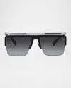 Balmain Triomphe Rectangle Sunglasses In Black Silver