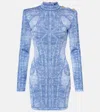 Shop Balmain Trompe L'ail Jacquard Minidress In Blue