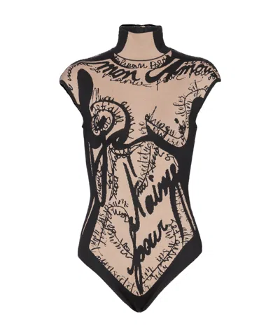 BALMAIN BALMAIN GRAPHIC DETAILED STAND UP COLLAR BODYSUIT