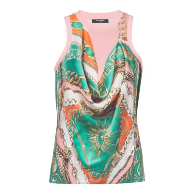 BALMAIN TROMPE LOEIL FOULARD PRINT TANK