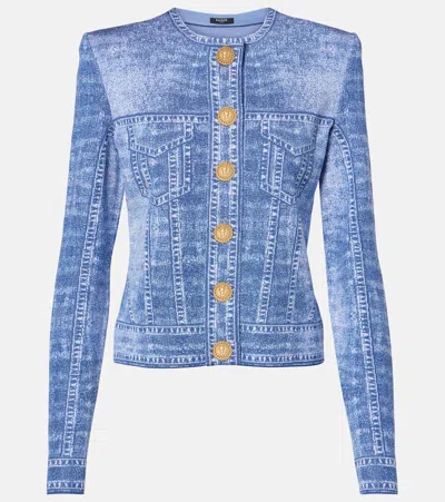 Balmain Women's Denim Trompe Loeil Cardigan In Blue