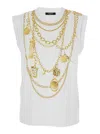 Balmain White Sleeveless Top With Maxi Necklace Print On Front And Rear In Cotton Woman In White