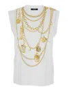 Balmain White Sleeveless Top With Maxi Necklace Print On Front And Rear In Cotton Woman In White