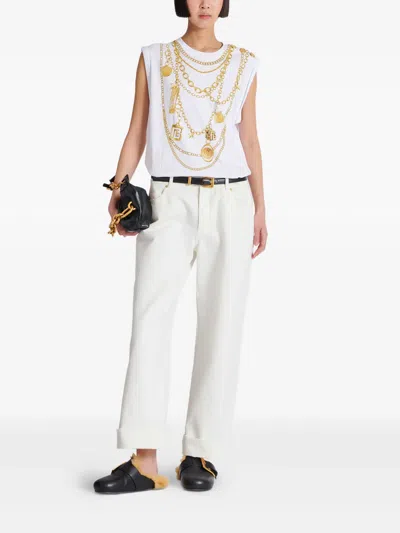 Balmain Trompe Loeil Necklace Print Tee In White