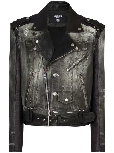 Balmain Trompe L'oeil-print Leather Jacket In Black
