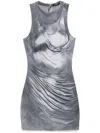Balmain Draped Trompe Loeil Strass Metallic Mini Dress In Grey