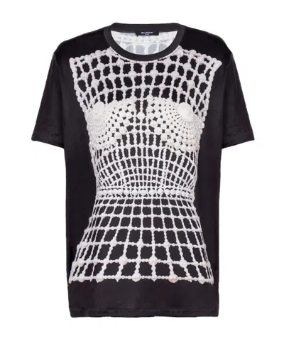 BALMAIN BALMAIN FAUX EMBROIDERY PRINT LOOSE T-SHIRT