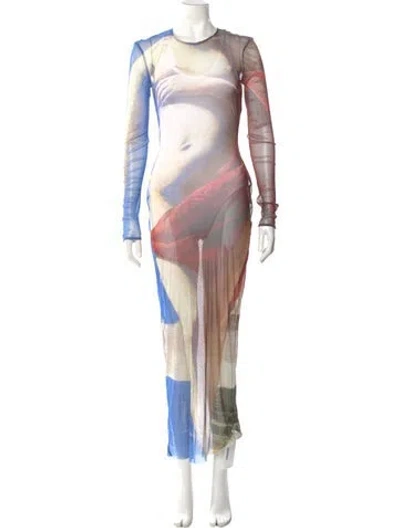 Pre-owned Balmain Trompe-l'œil Long Dress In Blue