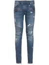 Balmain Skinny Jeans With A Worn Effect In Blue Denim