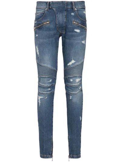 Balmain Skinny Jeans With A Worn Effect In Blue