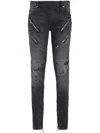 Balmain Panelled Distressed Skinny Jeans In Washed Black