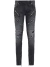 Balmain Panelled Distressed Skinny Jeans In Washed Black