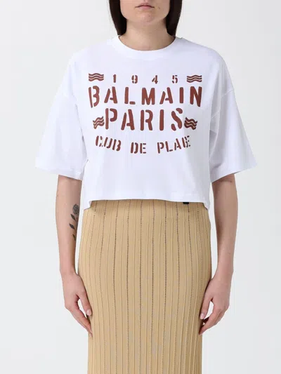 BALMAIN BALMAIN COTTON CROP T-SHIRTS WITH LOGO