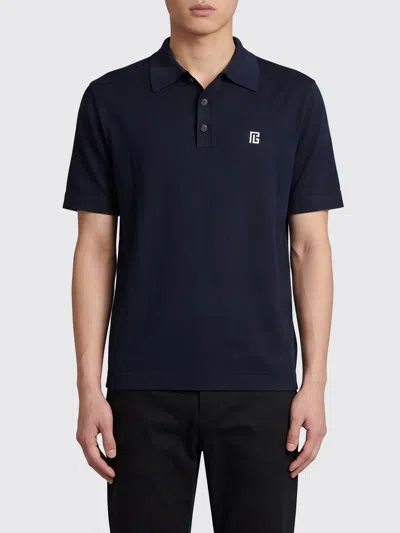 Balmain Monogram Logo Polo Shirt In Blue