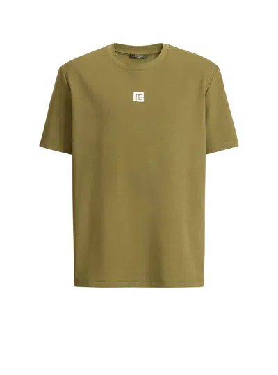 Balmain T-shirt With Embroidered Logo In Green