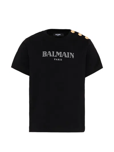 Balmain Kids' T-shirt With Logo Print And Decorative Buttons In Black