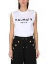 Balmain Logo Printed Sleeveless Top In White