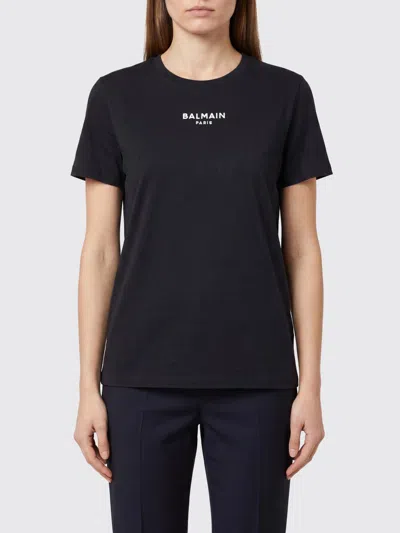 Balmain Slim Fit Contrasting Logo Cotton T-shirt In Blue