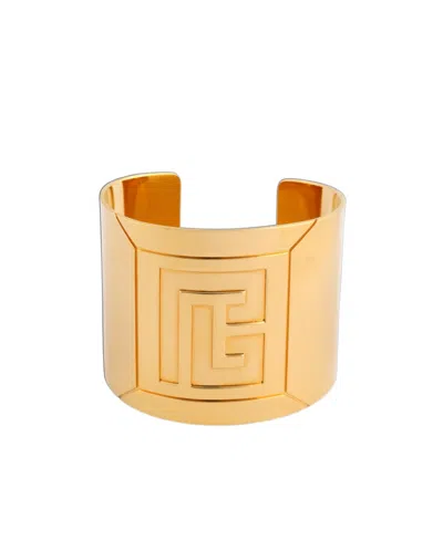 Balmain Tubular Bracelet In Engraved Brass In Gold