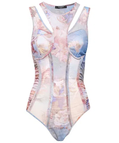Balmain Tulle Bodysuit In Multi