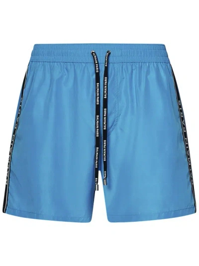 Balmain Turquoise Nylon Swim Shorts In Blue