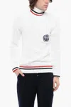 Balmain Turtleneck Cable Knit Cotton Sweater With Embroidered Emblem In White