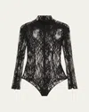 Balmain Turtleneck Lace Long-sleeve Bodysuit In Black