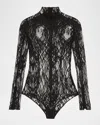 Balmain Turtleneck Lace Long-sleeve Bodysuit In Black