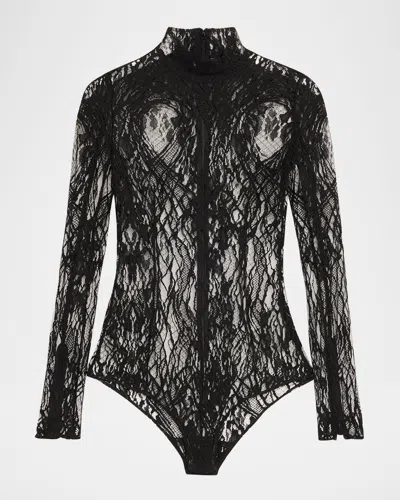 BALMAIN TURTLENECK LACE LONG-SLEEVE BODYSUIT